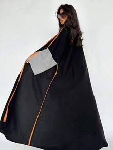 Two-Tone Trim Long Sleeve Casual Style Maxi Abaya, Modest Robe