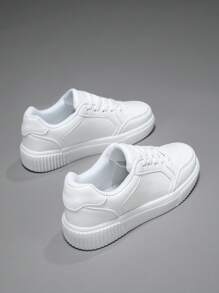 Women's Low-Top Casual Sneakers, Fashionable Lightweight Versatile Breathable White Shoes, Comfortable Casual Athletic Trainers Suitable For Outdoor Running - White - View 2