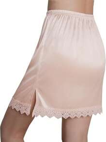 Elegant Lace Trim Solid Skirt, Side Split Half Slips Petticoat, Women's Underwear & Shapewear - Multicolor - View 27