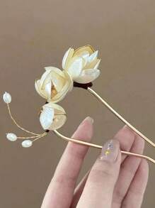 1 Stück eleganter chinesischer Stil Vintage weiße Magnolie Haarspange, elegantes hochwertiges orientalisches Feng-Shui-Haarzubehör Valentinstag - Chinesische Haarnadel - Übersicht 5