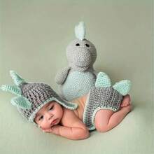 Newborn Cartoon Dinosaur Photography Costume Knitted Photoshoot Hat Set, Baby Unisex Photo Prop Baby Shower Easter Gifts Things For Girls/Boys