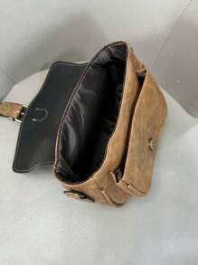 1 pièce Mini sac bandoulière minimaliste décoré de couleur unie vegan rétro