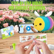DIY Colorful Bee Crochet Set Suitable For Starters Who Are New To Crochet Craft Decor With Step-By-Step Instructions Handmade Crochet Knitting Kit Suitable For Doll Gifts, Stress Relief, Knitting Learning. Crochet Material Kit For DIY Beginner Gift With Complete Material Package