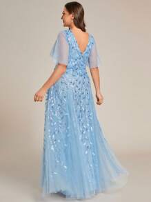 Plus Size Elegant Butterfly Sleeve Sequin Formal Dress, Prom Dinner Wedding Guest Gown For Graduation, Party Dress, Evening Dress - Blue - View 2