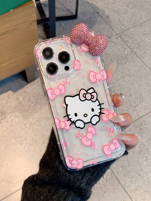 Sanrio 3D Bow HelloKitty Airbag Shock Proof Phone Case Compatible With Apple 16 Pro Max/11/12/13/14 Plus/15 Pro