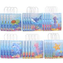 6/12/24 pièces/set de sacs en papier kraft 21*15*8cm thème océan, convient pour les cadeaux de vacances, anniversaires, shopping, transport et emballage cadeau décoratif, pour la fête des mères, les cadeaux de demoiselle d'honneur, de remise de diplôme, d'anniversaire, de mariage