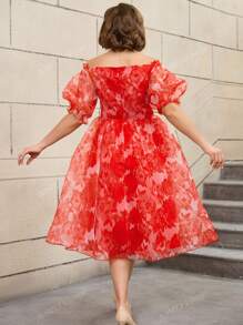 AOMEI Robe vintage à fleurs coupe évasée aux épaules dénudées, manches courtes en lanterne, style rétro, robe de soirée, robe d'invitée de mariage, pour cocktail