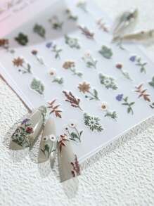 5D Plant Embossed Nail Art Stickers, 3D DIY Nail Decoration, Scrapbooking Stickers For Women