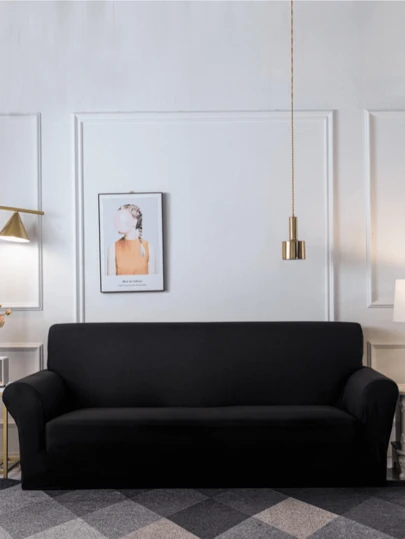 1PC Beautiful Sofa Decoration Ordinary Sofa Cover Non-Slip Elastic Milk Silk Fabric Pet Anti-Dirty Single Seat Double Seat Three Seat Four Seat Solid Color Black Sofa Cover Ordinary Full Cover Sofa Cover Four Seasons