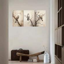 [Set de 3 obras de arte en lienzo de pájaros sin marco] Set de 3 piezas, sin marco, 16x24 pulgadas, Pintura en lienzo de un pájaro posado en una rama de árbol para decoración del hogar, sala de estar, dormitorio, cocina, oficina, cafetería, impresiones de alta calidad, regalo perfecto y decoración