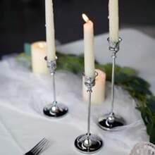 12 件优雅浪漫的欧式晚餐蜡烛、婚礼装饰、6 件金属烛台，用于桌面中心装饰、锥形烛台、家居装饰 - 銀色 - 查看 3