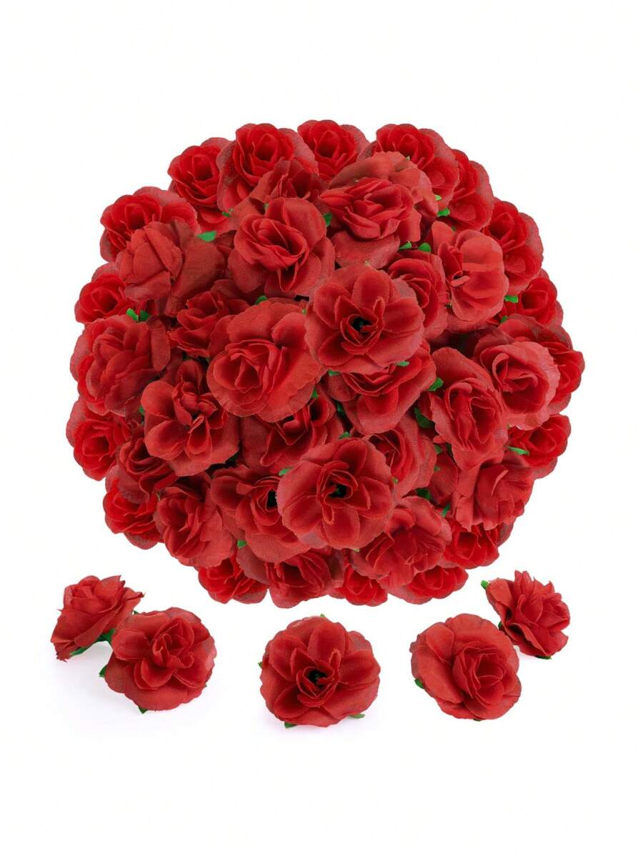 MEHELANY 50/25/9pcs/Pack Burgundy Artificial Rose Heads, Realistic Touch, 1.57 Inch Small Fake Silk Rose Decor Crafts, Suitable For Wedding Centerpieces, Bridal Shower Gifts, Home Decor, DIY Wedding Wreaths, Weddings, Birthday Cake Decorations, DIY Flower Walls, Photo Album & Frame Decorations