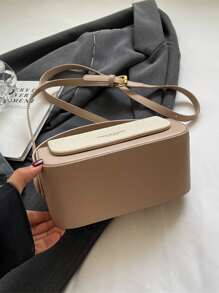 优雅女士时尚盒形斜挎包，女士手提，简约大容量 - 米色 - 查看 7