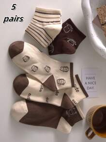 5/10 Pairs Of Women's Short Socks, Crew Socks, Boat Socks, Soft Women's Socks, Crew Socks, Cute Socks, Slouchy Socks, Socks Worn Above The Ankle For Everyday Wear - Multicolor - View 8