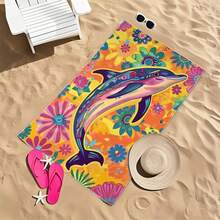 1 件海洋系列动物图案沙滩巾，个性化柔软舒适毛绒沙滩巾 - 彩色 - 查看 10