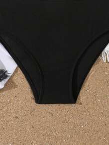 3 件套 Tween Girls 纯色泳衣套装、印花泳衣和度假用纱笼裙比基尼 - 彩色 - 查看 6