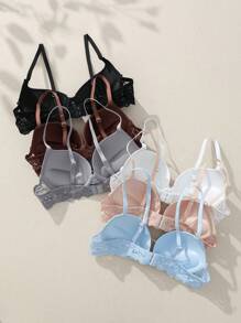 6PCS Lace Underwire Lingerie Bra, Push Up Lingerie Bra, Thick Coasters - Multicolor - View 2
