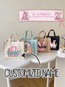 Customized Name Easter Picture Splicing Striped Handbag Large Capacity Canvas Bag Female Work Bag Student Backpack Elegant And Fresh Vertical Pattern Tote Bag Office Worker Commuter Large Capacity Handbag Bento Bag Small Square Bag Korean Edition Fashion Simple Handbag Handbag Shoulder Bag Art Bag Data Bag Leisure Bag New Large Capacity Bento Bag Vertical Stripe