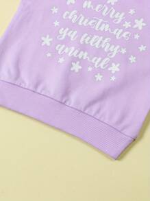 Girl Christmas Sweatshirts Toddler Casual Letter Print Crew Neck Long Sleeve Pullovers Tops Child Loose Fit Shirt - Purple - View 7