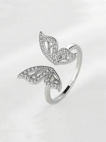 1 件时尚欧美风格铜蝴蝶镂空方晶锆石可调节戒指，日常佩戴 - 蝴蝶戒指 - 查看 9