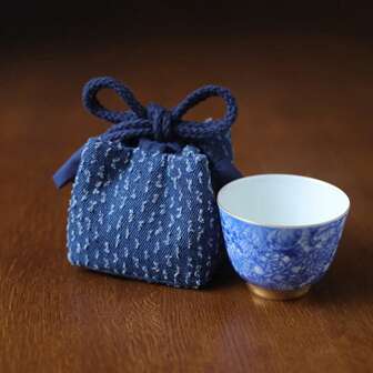 加厚牛仔布收纳旅行袋茶壶公道杯茶杯中小号布袋蓝色漱口布主杯架茶具收纳袋便携传统中式布袋旅行返校