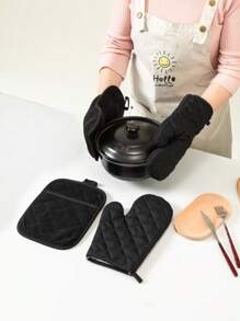 4 STUKS Effen Kleur Keuken Huishoudelijke Ovenwanten en Isolatiemat Set Hittebestendige Bak- en Kookhandschoenen Hittebestendige Magnetron Ovenwanten en Potmat