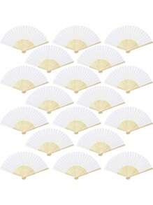 3 Pieces White Handheld Fans Cloth Fans Bamboo Folding Fans For Wedding Decoration, Church Wedding Gifts, Party Favors, DIY Decoration