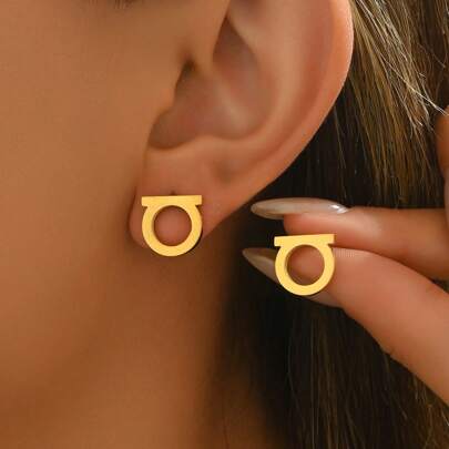 1 Pair Minimalist Geometric Symbol Hoop Earrings, Chic European American Style For Women