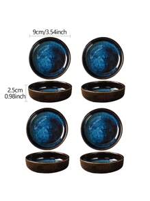 4pcs Night Sky Ceramic Dish Set, Blue Kiln Transformation, Unique Color, 3.5 Inches, Dipping Dish, Snack Dish, Seasoning Dish, Side Dish, Suitable For Home, Restaurant, Restaurant, Banquet Hall, Multi Functional Use, Suitable For Oven, Microwave, Disinfection Cabinet, Dishwasher Safety, Stackable Storage, Save Cross Border