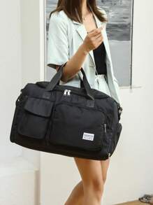 轻便行李包，配有可调节肩带和手柄，多隔层旅行包，配有行李带和鞋隔层，旅行必需品，便携式收纳包 - 黑色 - 查看 1