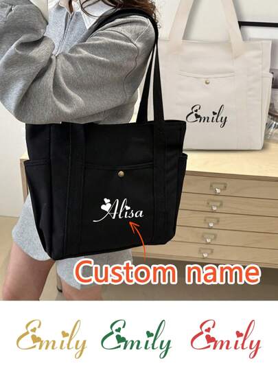 Customized Name Canvas Bags, Personalized Women's Handbags, Customized Name Travel Cosmetic Bags, Customizable Large-Capacity Shoulder Bags, Birthday Gifts, Stationery Bags, Party Bags, Girls' Cosmetic Bags, Lightweight And Foldable Storage, School Supplies, Travel, Portable, Best Friends, Valentine's Day, Weddings, Anniversaries, School Supplies, Junior High School Students, High School Students, University Students, Freshmen, Sophomores, Lower-Year Students, Customized Women's Shoulder Bags, Easy And Comfortable.