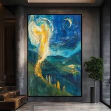 As The Birds Fly Over The City At Night. Large Wooden Framed Wall Painting Artist Home Decoration Oil Painting - Bedroom, Bathroom, Living Room, Office, Kitchen, Christmas Gifts - 1 Piece