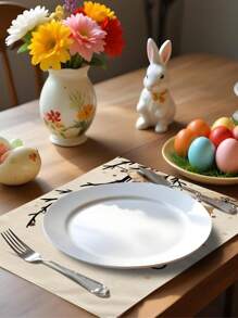 1 件/4 件/6 件复活节装饰餐垫，兔子和黑/白格子亚麻布餐垫，耐脏，适用于家庭、餐厅、餐馆、桌面装饰、家居用品