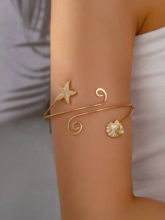 حزام يد بتصميم نجمة البحر ذو الذيلين والصدفة اللؤلؤية، مناسب للارتداء في المنتجعات الشاطئية، قطعة واحدة