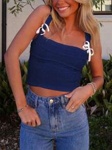 Women's Summer Bowknot Decor Side Cutout Camisole - Royal Blue - View 4
