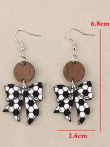 1 Pair Acrylic Softball Printed Bow Earrings, Cute Sports Style Small Earrings For Women