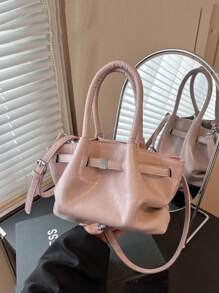 2025 新款复古时尚褶皱手提包，简约通勤斜挎单肩包 - 粉色 - 查看 2