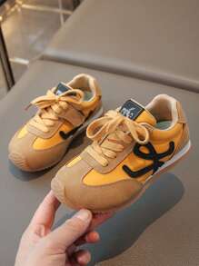 Lace-Up Fashion Sneakers, Non-Slip Children Shoes - Yellow - View 4