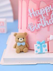 1pc Pink Dress, Blue Bowknot Bear Ornament, Cute Baby Shower Cake Topper For Boy Or Girl Birthday Decoration, Baby Shower Party Decoration - Multicolor - View 7