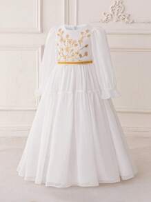 年轻女孩白色长袖公主化装舞会礼服 - 白色 - 查看 2