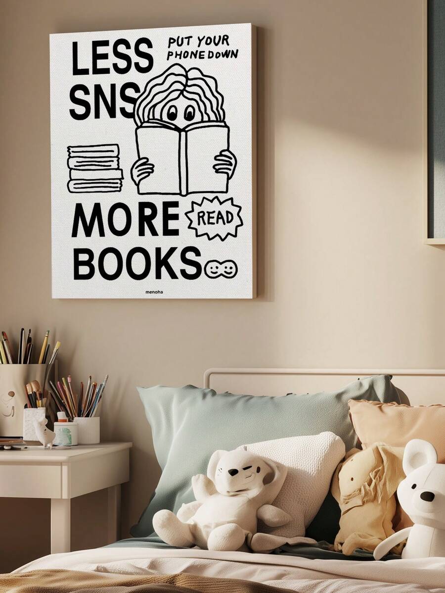 1pc Hand Drawing Encourages Reading Ink Painting Quotes-Printing Canvas -Posters-Wall Arts- Frameless Canvas Paintings - Bedroom, Home Office, Kitchen, Bathroom - Indoor/Outdoor Hanging Pictures Ideal Gift For Wall Decoration, Room Decoration Paintings