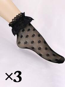 1-3 Pairs Ladies Leopard Polka Dot Stripe Lace Mesh Net Lace Top Fishnet Ankle Socks - Multicolor - View 10