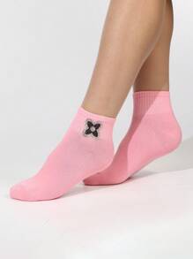 1 Pair Women Pattern Rhinestone Press Heat Transfer Sweat-Absorbent Minimalist Elegant Socks, Suitable For Daily Indoor/Outdoor Sports & Leisure - Multicolor - View 14