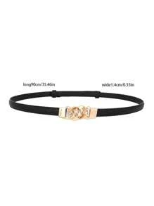 Women's Dress Accessory Summer, Drawstring Waist Belt, Adjustable Fashion Chain Buckle, Simple Dress Strap For Shirt, Solid Color Casual PU Leather Waist Belt