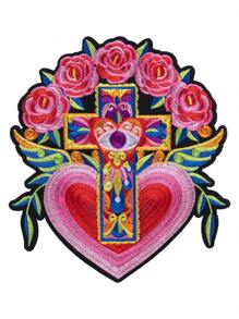 1pc Large Flower, Heart, Cross Patch, Personalized DIY Clothing Material, Embroidery, Sewing, Iron On Patch, Clothes, Shoes, Bags Decor Accessory Summer, School - Multicolor - View 9