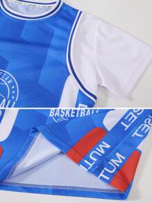 Boys' Basketball Uniform Sports Set, Short Sleeve Top & Shorts - Blue - View 4