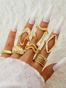 8Pcs/Set Creative Smooth Water Drop Rings For Women Vintage Geometric Adjustable Open Finger Nail Ring Couple Wed Accessories - Multicolor - View 10