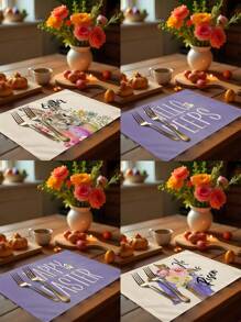 1pc/4pcs/6pcs Easter Decorative Placemats, Rabbit, Flower, Egg, Cross & Letter Linen Placemats, Dirt-Resistant, Suitable For Home, Restaurant & Dining Room, Home Decor