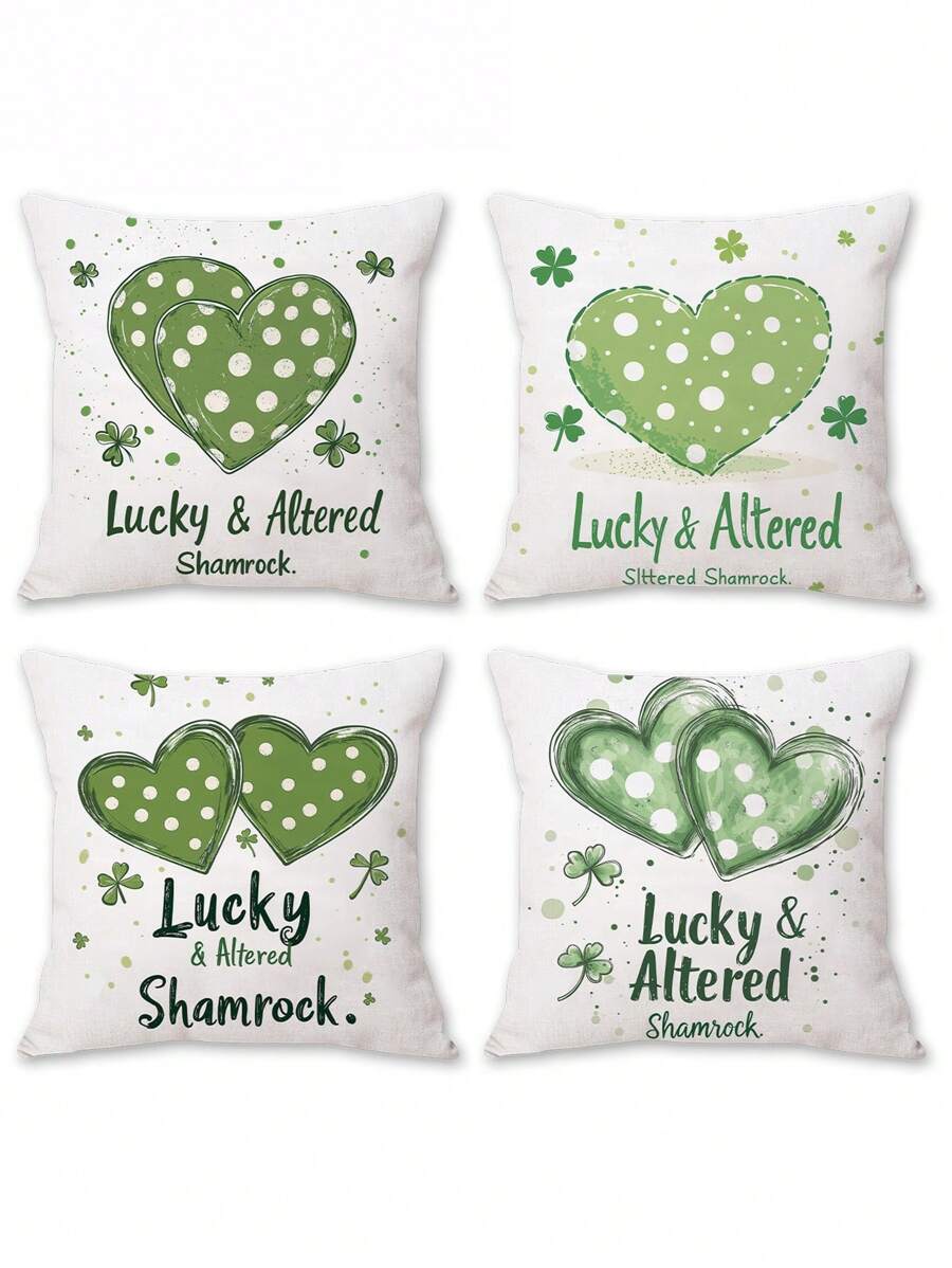 4pcs Lucky Clover & Cap Decor Cushion Covers, Festive Atmosphere, Suitable For St. Patrick's Day And Holiday Decoration Gifts Birthday Graduation