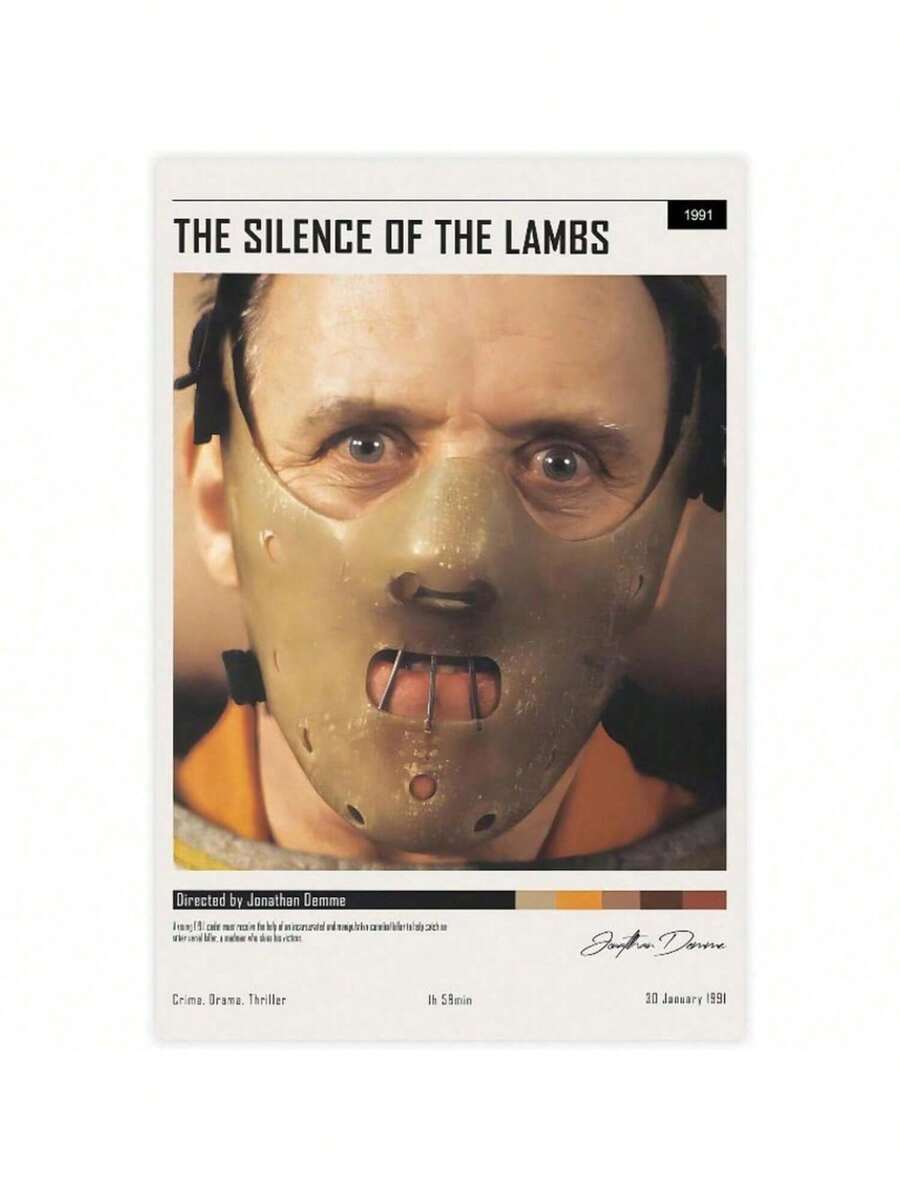 Movie Poster The Silence Of The Lambs Canvas Poster - Ideal Gift For Movie Lovers -Vintage Movie Poster - Movie Poster Canvas Poster   - 1 Piece Of Wood Framed Oil Painting (3) Thickness 2.5 Cm/ 1 Inch- Home Decoration For All Occasions - Ideal New Year, Valentine's Day, Thanksgiving, Easter, Christmas Gift , Room Decoration Aesthetic, Wall Decoration Art, Perfect Gift, Autumn And Winter Wall Decoration, Living Room Decoration, Bedroom Decoration, Kitchen Decoration, Entry Decoration, Bathroom Decoration, Direct Wall Painting, High Quality Wall Painting Poster - Black - View 1